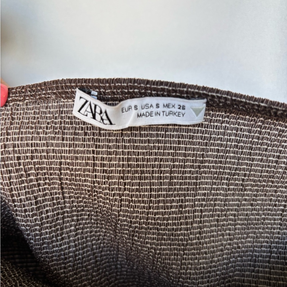 Zara Chocolate Brown Ruched Bandoo top & pant set - outfit Small - Picture 3 of 9